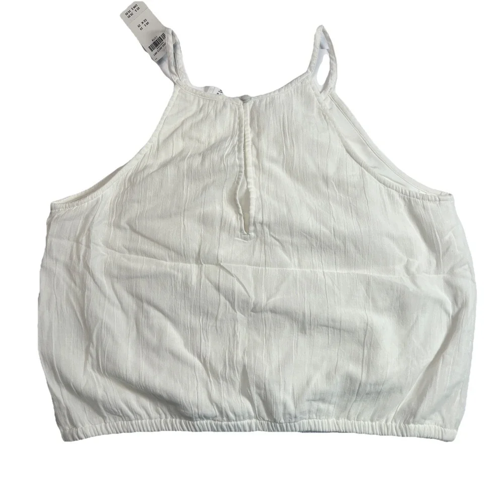 Abercrombie & Fitch Textured Crop Halter‎ Top Girls 17/18 White Square Neck -New